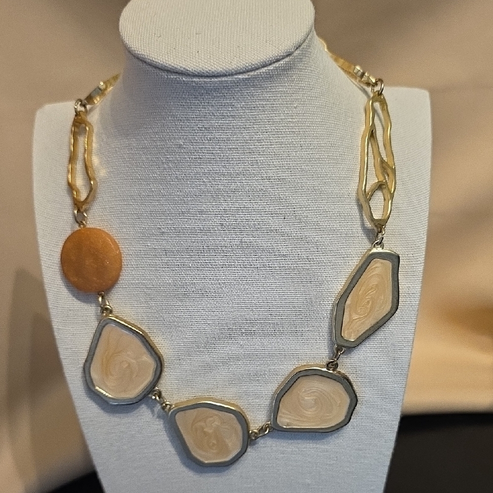 Chico's Gold and Cream Minimalist Necklace
